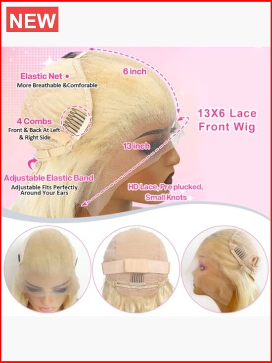 28 Inch 13x6 Lace Front Wig Human Hair 200 Density Body Wave Blonde HD Lace